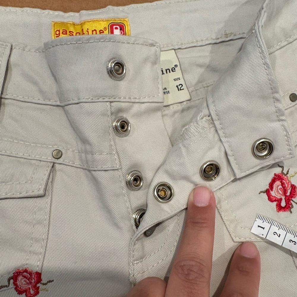 Vintage Y2K Gasoline Hippie Embroidered Flare Khaki Pants Women’s Size 12 EUC - Picture 8 of 16